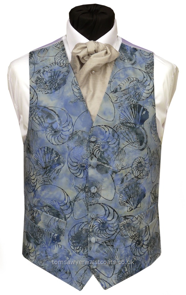 Bali Fresh Blue And Shells Waistcoat Wedding Waistcoats Online