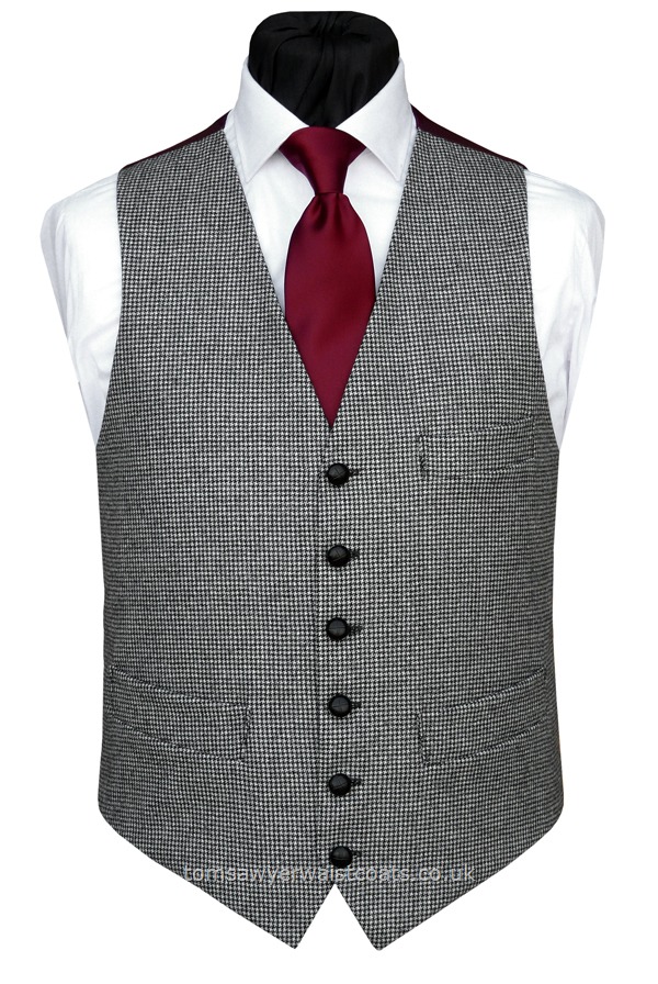 Black Dogtooth Single Breasted Waistcoat with Burgundy Back Traditional ...