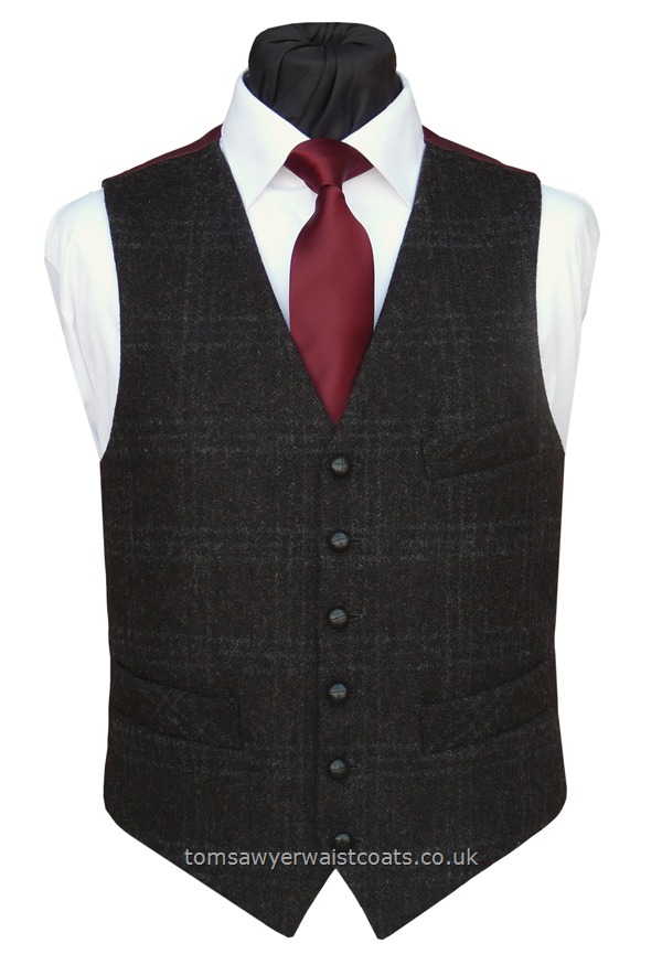 CHARCOAL BARELY THERE Check Waistcoat With Burgundy Twill Back ...